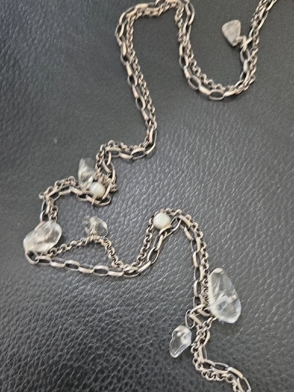 Silpada N1492 Silver Multi-Chain Lariat Necklace w Pearl + Glass Bead Accents